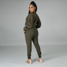 SC Plus Size Casual Solid Deep V Neck Long Sleeve Jumpsuits YM-9259