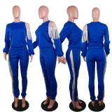 SC Plus Size Trendy Tassel Long Sleeve Two Piece Pants Set AWF-5823