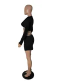 SC Sexy Ruched Crop Tops Mini Skirt Two Piece Suits CHY-1285