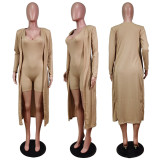 SC Solid Full Sleeve Long Cloak+Sleeveless Romper 2 Piece Sets WY-6682