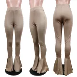 SC Casual Solid Ruffled Flared Pants WY-6715