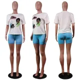SC Cartton Print T Shirt Tops Shorts 2 Piece Suits WY-2005