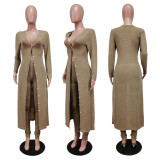 SC Solid Full Sleeve Long Cloak+Pants Two Piece Sets WY-6727