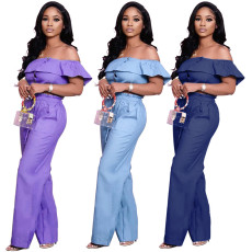 SC Fashion Solid Color Off Shoulder Top And Pants Set XYMF-8036