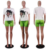 SC Cartton Print T Shirt Tops Shorts 2 Piece Suits WY-2005