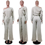 SC Solid Full Sleeve Oblique Collar Wide Leg Jumpsuit WY-6728