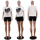SC Cartton Print T Shirt Tops Shorts 2 Piece Suits WY-2005