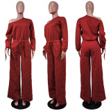SC Solid Full Sleeve Oblique Collar Wide Leg Jumpsuit WY-6728
