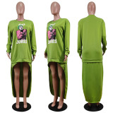 SCCasual Printed High Low Irregular Hem Sweatshirt Dress WY-6724