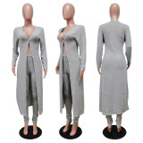 SC Solid Full Sleeve Long Cloak+Pants Two Piece Sets WY-6727