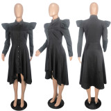SC Plus Size Puff Sleeve Big Swing Midi Dress Without Belt YIY-5242