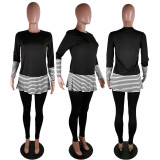 SC Plus Size Casual Stripe Splice Top And Leggings Pants Two Piece Set AWF-5825