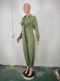 SC Plus Size Solid V Neck Tie Up Long Sleeve Jumpsuits YIY-5239