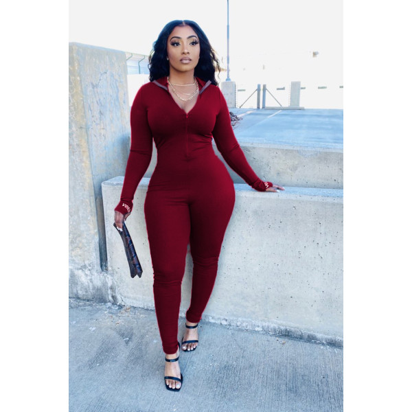 SC Sexy Solid Long Sleeve Tight Jumpsuits BLI-2202