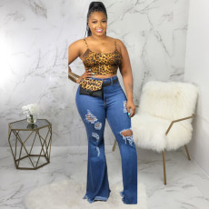 SC Plus Size Denim Ripped Hole Flared Jeans HSF-2367