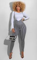 SC Houndstooth Plaid Long Sleeve Suspenders Pants 2 Piece Sets SFY-203