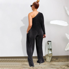 SC Casual Fashion Velvet Solid Color Single Sleeve Jumpsuit FENF-062