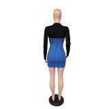 SC Trendy Denim Patchwork Long Sleeve Mini Dress BS-1242