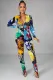 SC Sexy Zipper Printed Slim Jumpsuit With Mask HM-6359