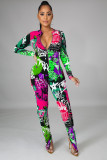 SC Sexy Zipper Printed Slim Jumpsuit With Mask HM-6359