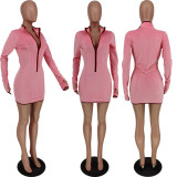 SC Sexy Velvet Long Sleeve Zipper Mini Dress YH-5200