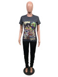 SC Cartoon Print Short Sleeve Trousers Suit (Remarks：Gray with black pants) OMY-8030