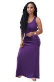 SC Plus Size Summer Sexy Sleeveless Solid Color Dress OMY-8034