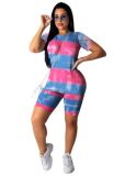 SC Printed Sports Casual Short Sleeve Shorts Two Piece Set OMY-8033