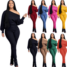 SC Solid Slash Neck Long Sleeve Jumpsuit OMY-8083