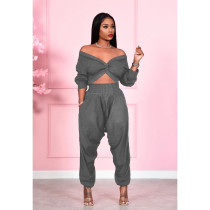 SC Solid Long Sleeve V Neck Two Piece Pants Set SHA-6212