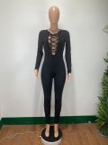 SC Sexy Lace Up Hollow Out Tight Jumpsuits Without Belt DAI-8305