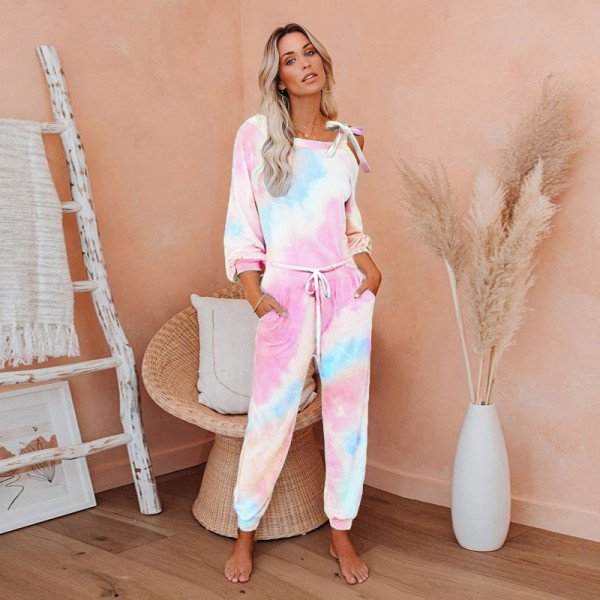 SC Sexy Tie Dye Lace Up Long Sleeve Jumpsuit OMY-8081