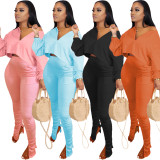 SC Fashion Casual Long Sleeve Top And Ruched Pants Sets OMY-8072
