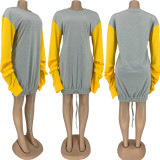 SC Casual Patchwork Piles Sleeve Sweatshirt Dress FNN-8567