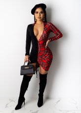 SC Sexy Plaid Patchwork Patchwork Ruched Mini Dress OD-8409