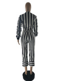SC Casual Striped Zipper Sexy Pile Sleeve Coat And Wide Leg Pants Suit CQF-922