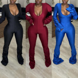 SC Solid Sexy Long Sleeve Ruched Jumpsuits SFY-211