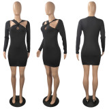 SC Plus Size Sexy Black Long Sleeve Mini Bodycon Dress YIY-5248