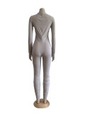 SC Solid Sexy Long Sleeve Zipper Stacked Jumpsuit WUM-932
