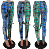 SC Casual Plaid Zipper Long Pants YH-5201