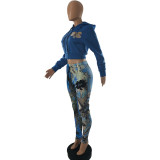 SC Fashion Plush Hooded Sweatshirts And All-match Printed Pants Suit CQF-930