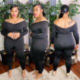 SC Plus Size 5XL Solid Slash Neck Tight Jumpsuit OSIF-20959