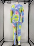 SC Tie Dye Print Long Sleeve Two Piece Pants Set XMY-9281