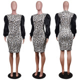 SC Sexy Leopard Puff Sleeve Slim Knee Length Dress WY-6680
