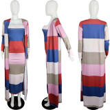 SC Block Color Sexy Print Tube Top Dress+Long Coat Two Piece Set QYF-5033