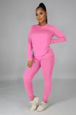 SC Solid Long Sleeve O Neck Casual Two Piece Sets SFY-217