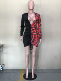SC Sexy Plaid Patchwork Patchwork Ruched Mini Dress OD-8409