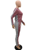 SC Casual Sports Splice Hoodie And Ruched Pants Two Piece Set HTF-6055