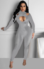 SC Hollow Out Solid Color Sexy Jumpsuit XSF-6027