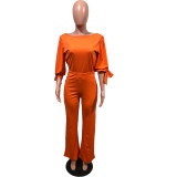 SC Fashion Casual Solid Color 3/4 Sleeve Top And Trouser Two Piece Set OMY-8016